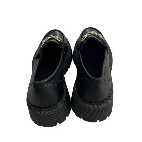 Lug Sole Loafers Black Gold Chain Embellished Chunky Sole Polished NWOT Size 40 - Picture 4 of 10